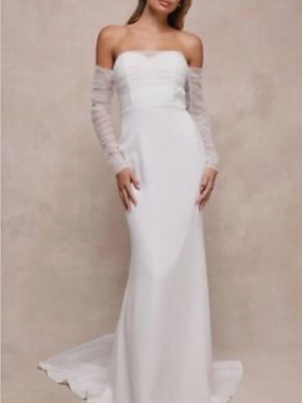 Lulu's Eternal Bliss White Tulle Off-the-Shoulder Bustier bridal wedding Dress